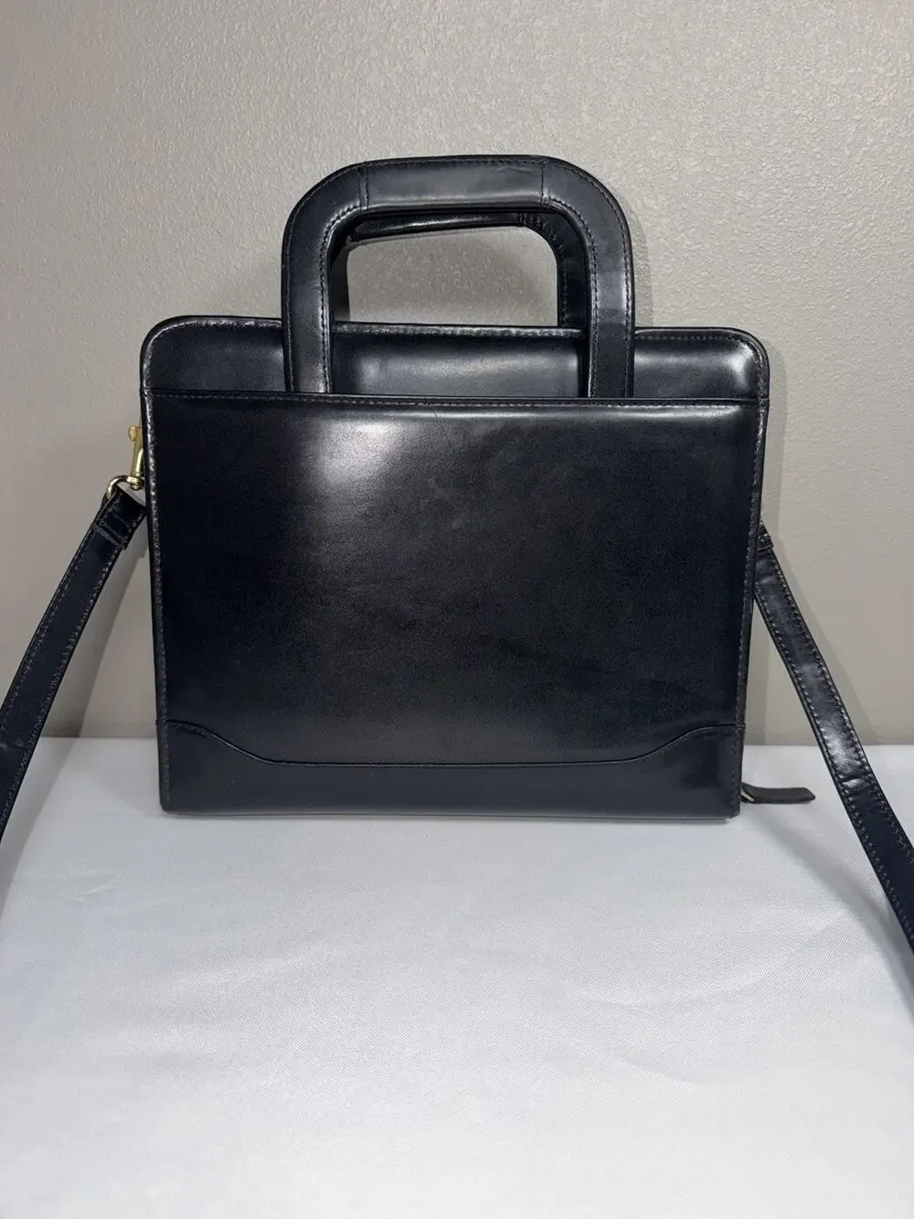 Franklin Covey Binder Planner Black Leather Zip Around W/ Handles & Strap Vtg